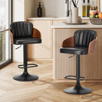 Set of 4 Swivel Bar Stools Gas Lift Adjustable PU Leather Chairs Black