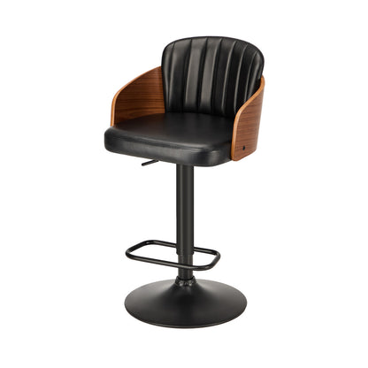 Set of 4 Swivel Bar Stools Gas Lift Adjustable PU Leather Chairs Black