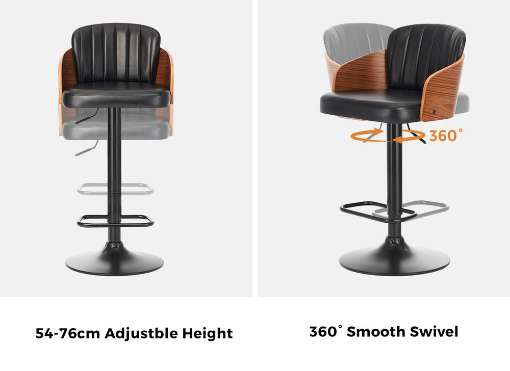 Set of 4 Swivel Bar Stools Gas Lift Adjustable PU Leather Chairs Black