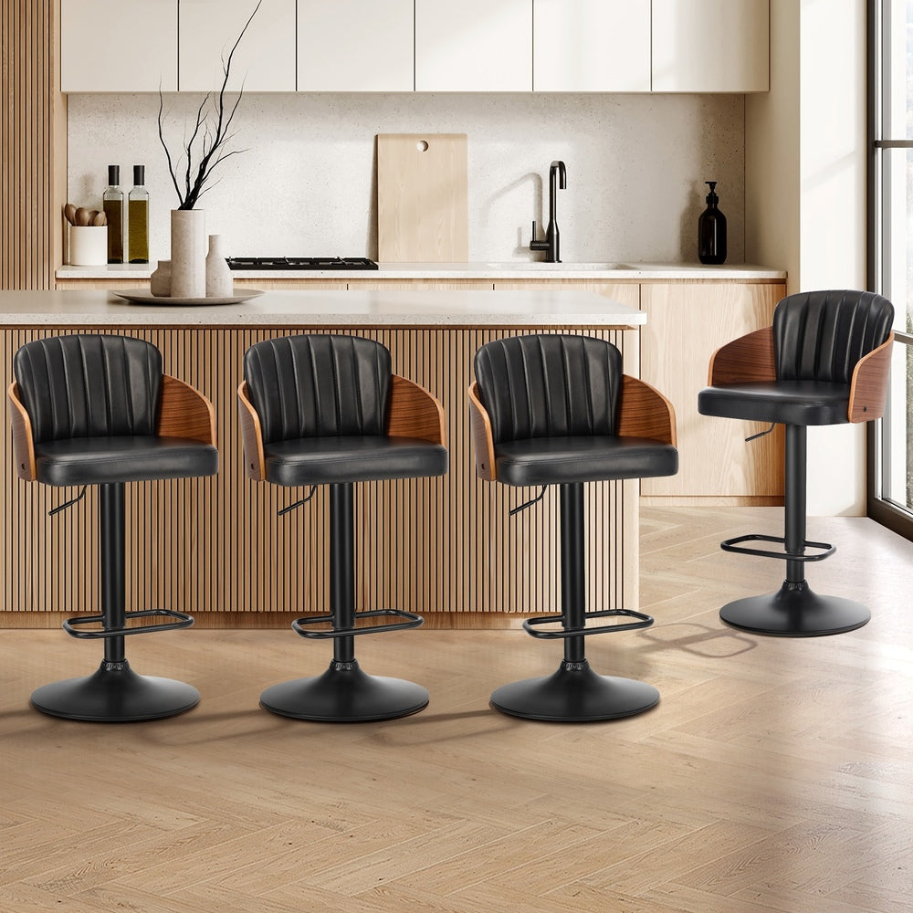 Set of 4 Swivel Bar Stools Gas Lift Adjustable PU Leather Chairs Black