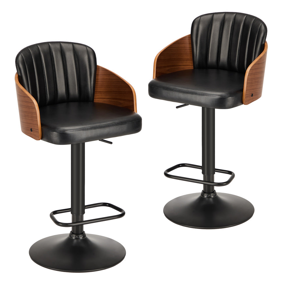 Set of 4 Swivel Bar Stools Gas Lift Adjustable PU Leather Chairs Black