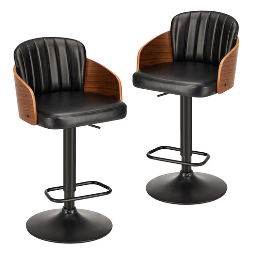 Set of 4 Swivel Bar Stools Gas Lift Adjustable PU Leather Chairs Black
