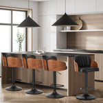 Set of 4 Swivel Bar Stools Gas Lift Adjustable PU Leather Chairs Black