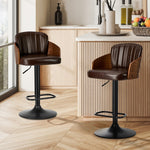 Set of 2 Bar Stool Adjustable Height Swivel Leather Bar Chair Brown Kitchen Counter