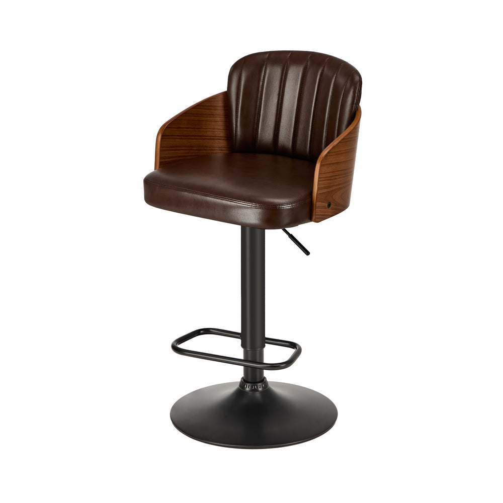 Set of 2 Bar Stool Adjustable Height Swivel Leather Bar Chair Brown Kitchen Counter