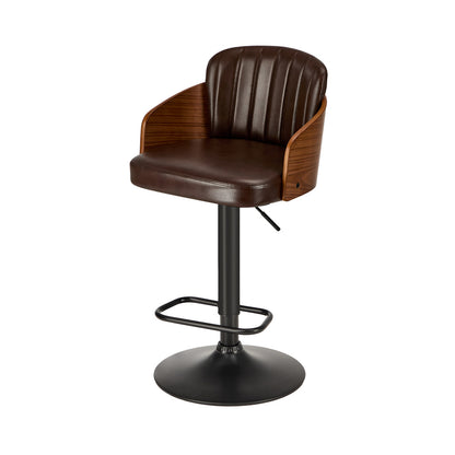 Set of 2 Bar Stool Adjustable Height Swivel Leather Bar Chair Brown Kitchen Counter