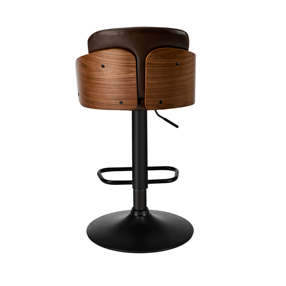 Set of 2 Bar Stool Adjustable Height Swivel Leather Bar Chair Brown Kitchen Counter