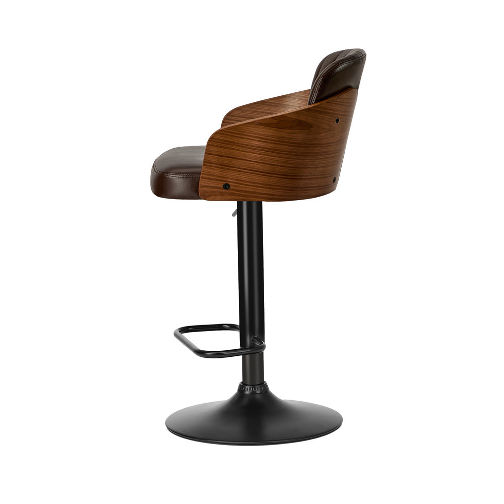 Set of 2 Bar Stool Adjustable Height Swivel Leather Bar Chair Brown Kitchen Counter