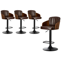 4x Bar Stool Adjustable Height Swivel Leather Bar Chair Brown Kitchen Seating