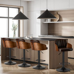 4x Bar Stool Adjustable Height Swivel Leather Bar Chair Brown Kitchen Seating