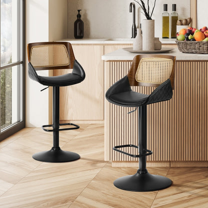 Rattan Bar Stools Set 2 Gas Lift Swivel | HomeAndLiving