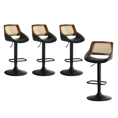 4x Bar Stools Gas Lift Stool Rattan Leather Black - 2