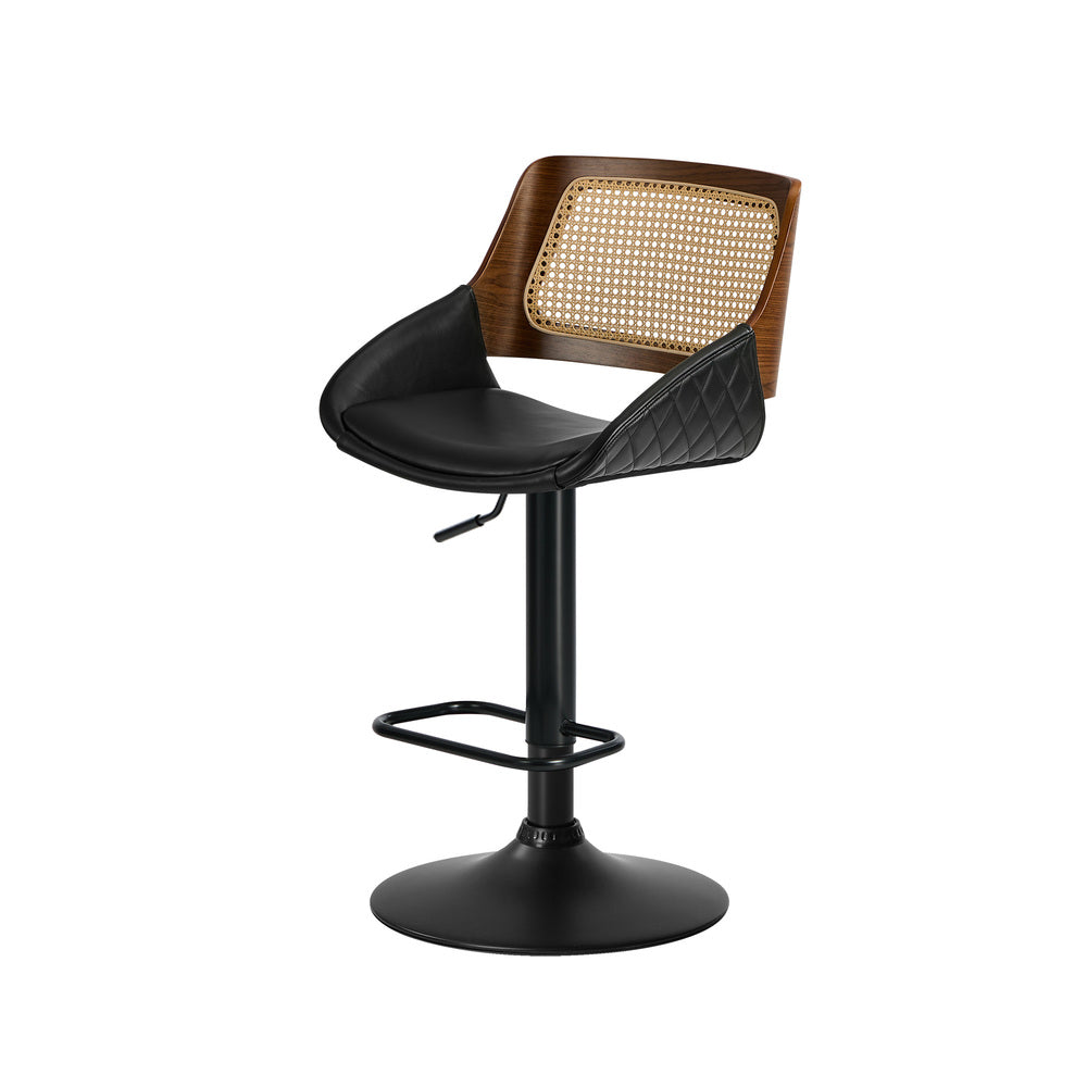 4x Bar Stools Gas Lift Stool Rattan Leather Black - 8