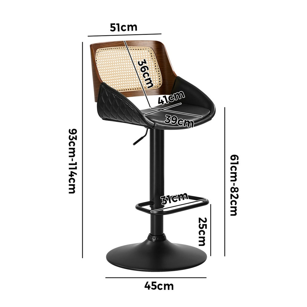 4x Bar Stools Gas Lift Stool Rattan Leather Black - 9