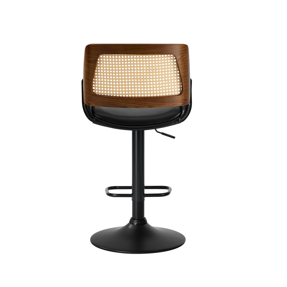 4x Bar Stools Gas Lift Stool Rattan Leather Black - 4