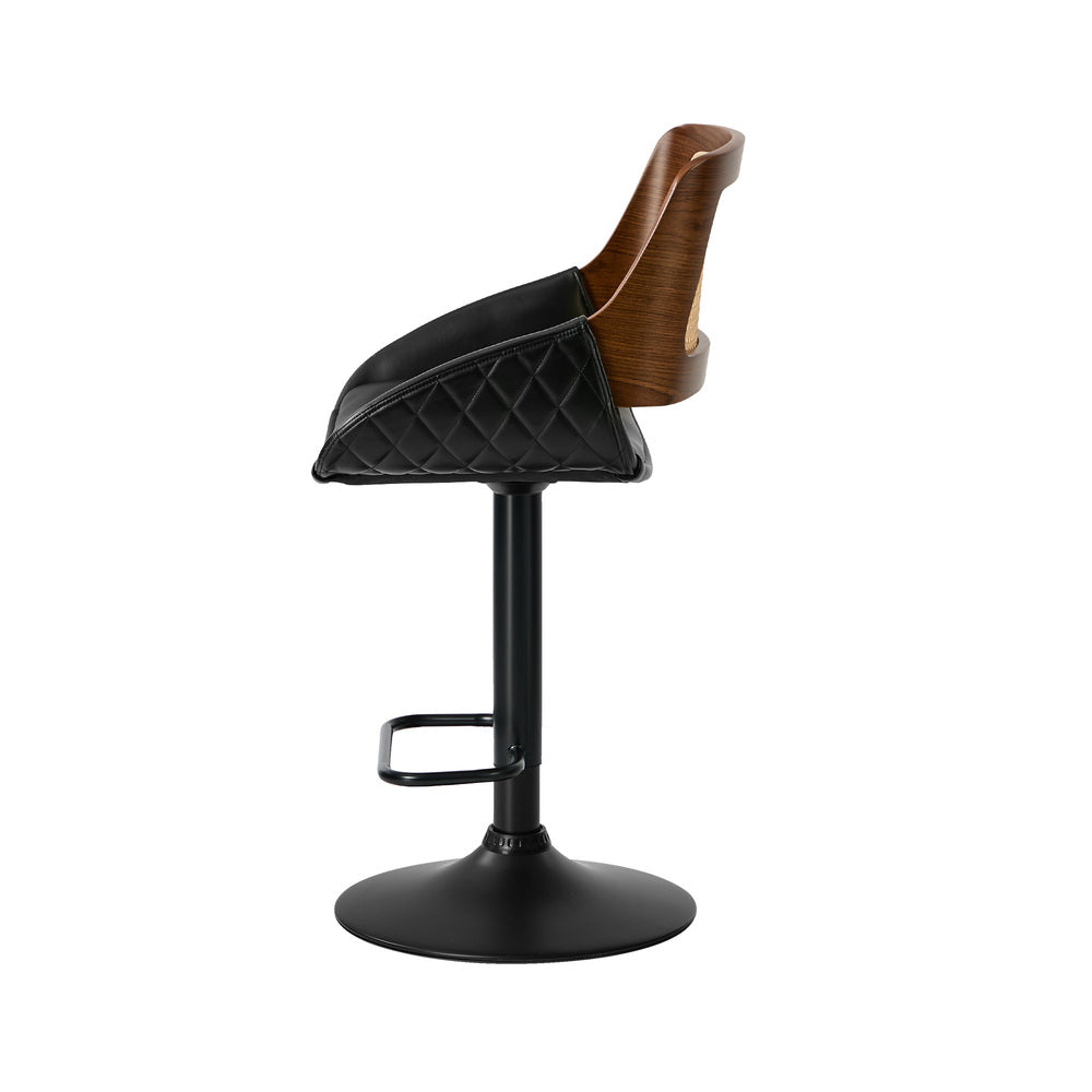 4x Bar Stools Gas Lift Stool Rattan Leather Black - 3