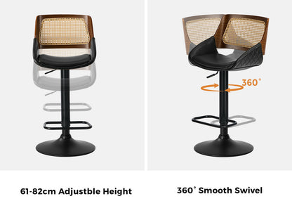 4x Bar Stools Gas Lift Stool Rattan Leather Black - 6