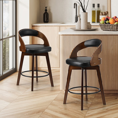 2x Bar Stools Swivel PU Leather Black