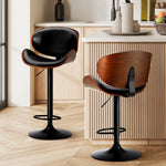 2x Bar Stools Swivel Leather Seat Black