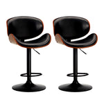 2x Bar Stools Swivel Leather Seat Black
