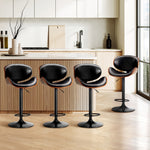 Set of 4 Bar Stools Swivel Wooden Leather Gas Lift