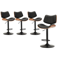 4x Bar Stool Kitchen Swivel Chair Wooden Leather Gas Lift