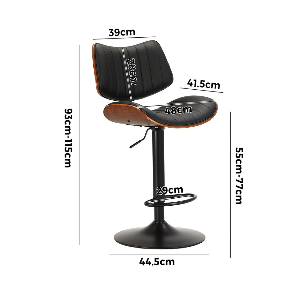 4x Bar Stool Kitchen Swivel Chair Wooden Leather Gas Lift