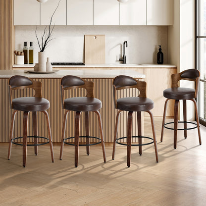 4x Bar Stools Swivel Counter Chair Shell Leather Brown