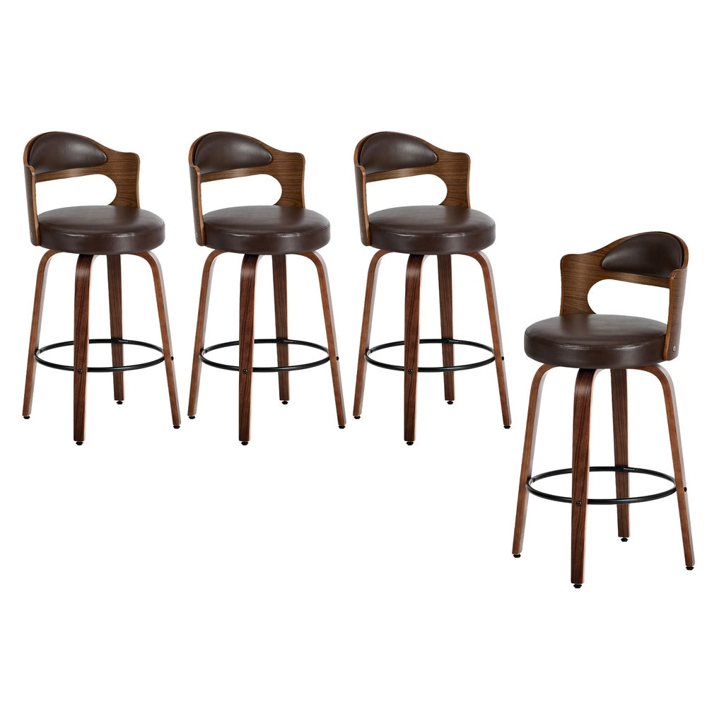 4x Bar Stools Swivel Counter Chair Shell Leather Brown - 2