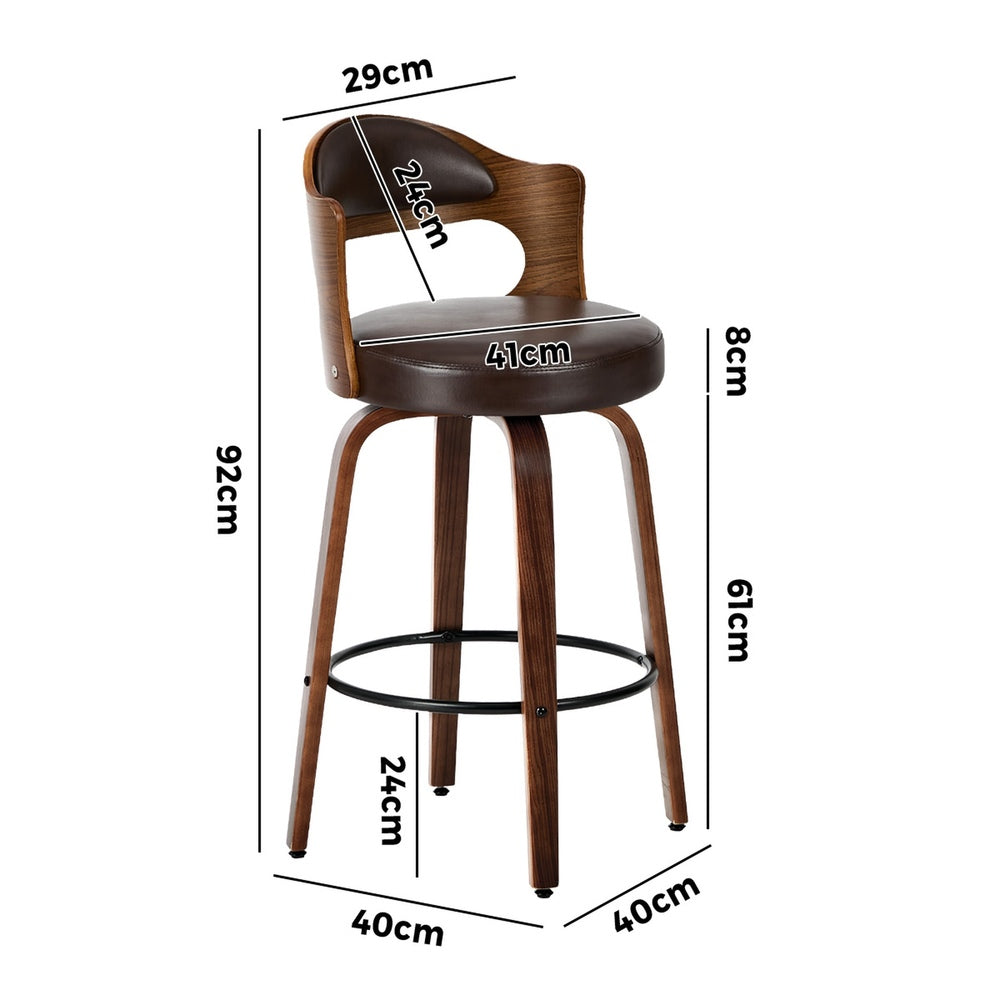 4x Bar Stools Swivel Counter Chair Shell Leather Brown - 3