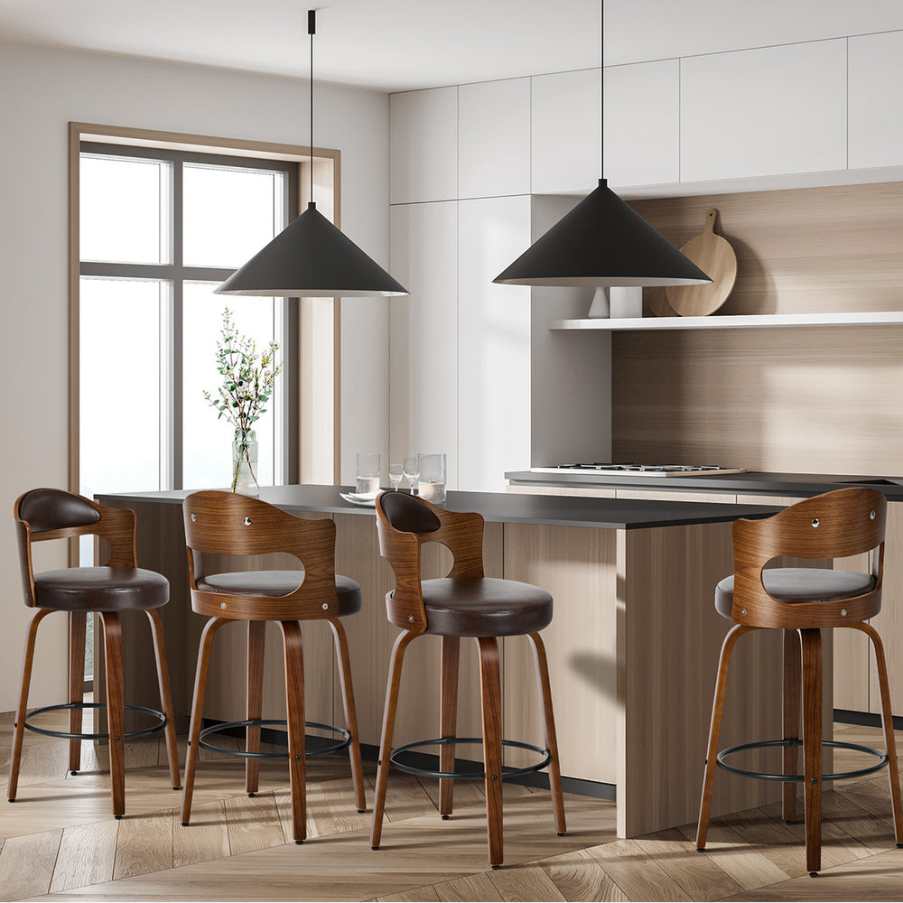 4x Bar Stools Swivel Counter Chair Shell Leather Brown - 8