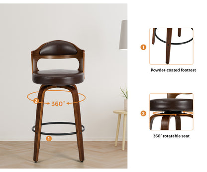 4x Bar Stools Swivel Counter Chair Shell Leather Brown - 5