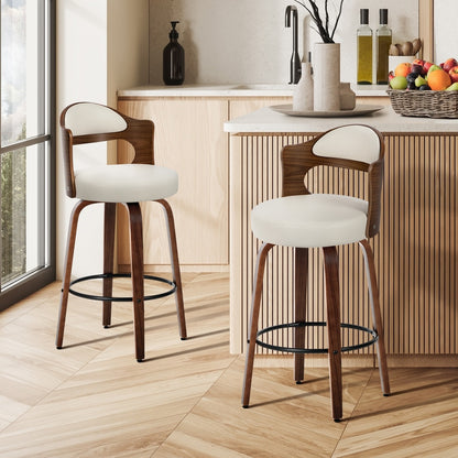 Swivel Bar Stools PU Leather White Set of 2 | HomeAndLiving - 7
