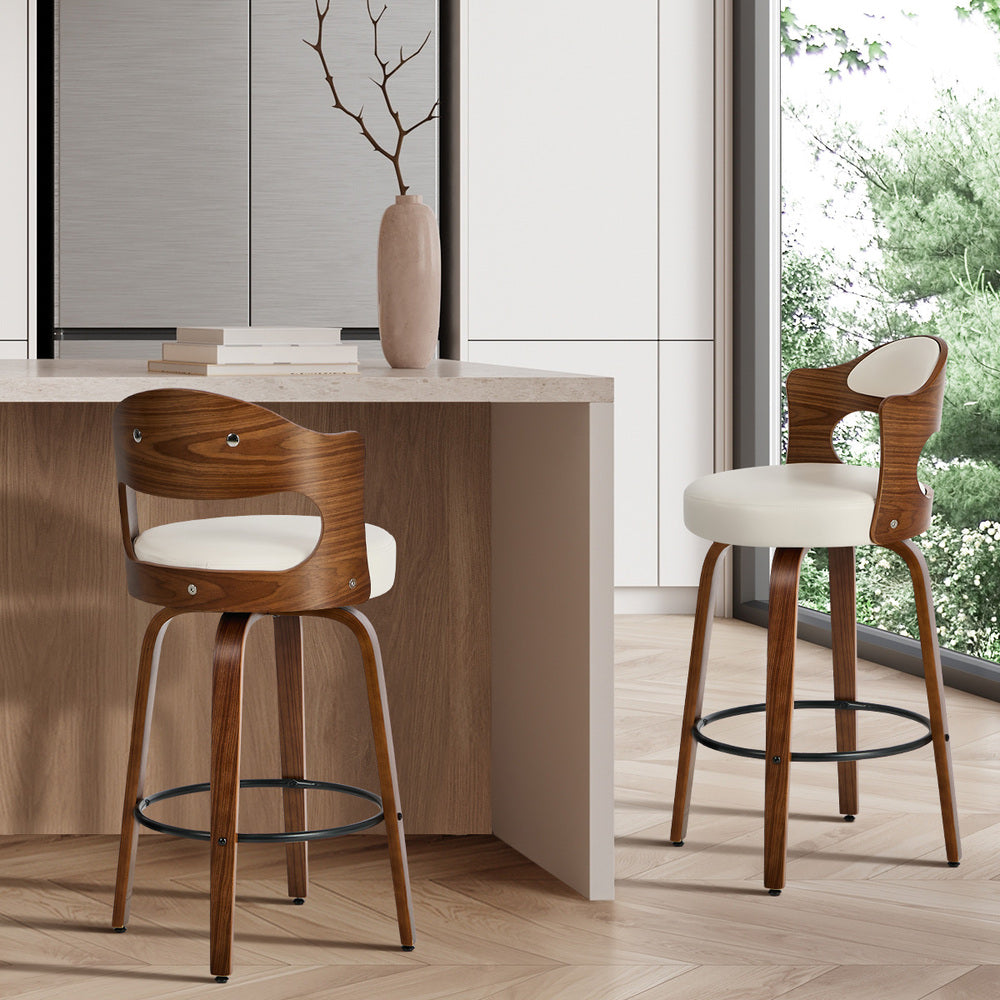 Swivel Bar Stools PU Leather White Set of 2 | HomeAndLiving
