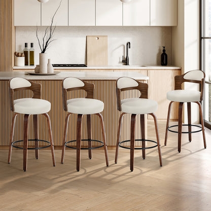 4x Bar Stools Swivel Counter Chair Shell Leather White