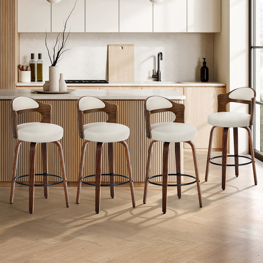 4x Bar Stools Swivel Counter Chair Shell Leather White