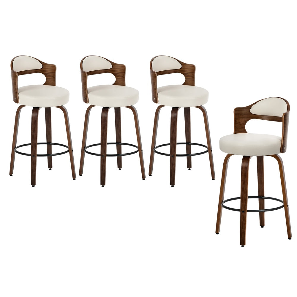 4x Bar Stools Swivel Counter Chair Shell Leather White - 2