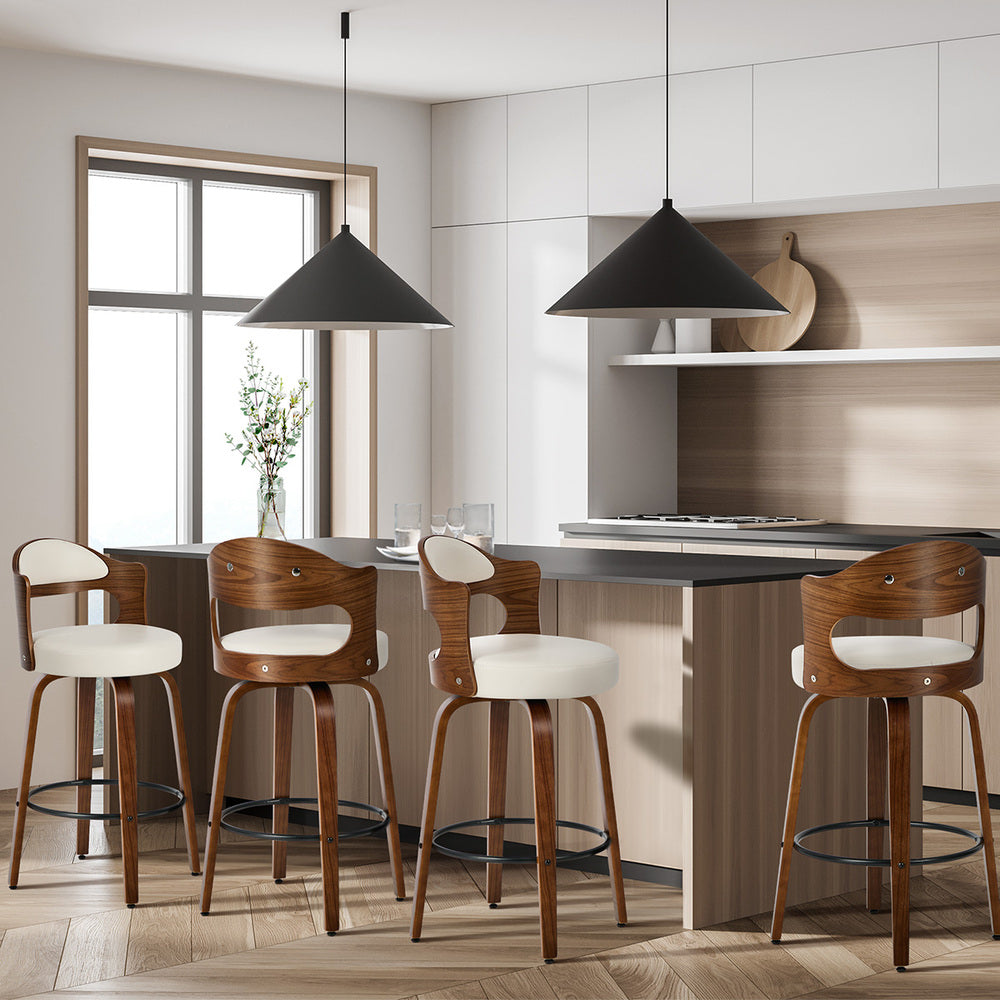 4x Bar Stools Swivel Counter Chair Shell Leather White - 8