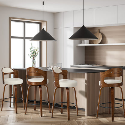4x Bar Stools Swivel Counter Chair Shell Leather White - 8