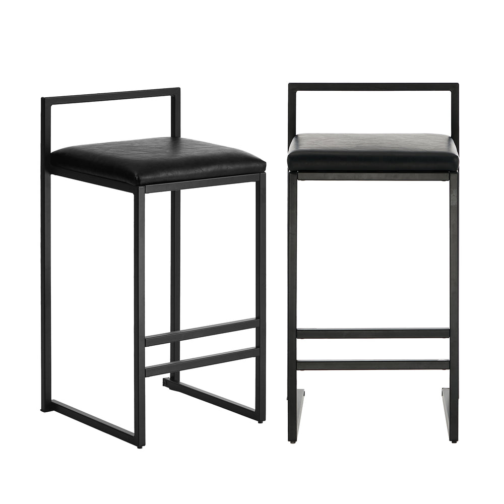 Modern Bar Stools 2-Pack PU Leather Counter Chairs Black Metal Frame 65cm