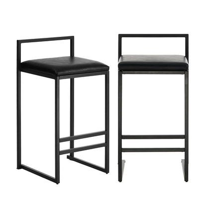 Modern Bar Stools 2-Pack PU Leather Counter Chairs Black Metal Frame 65cm
