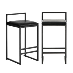 Modern Bar Stools 2-Pack PU Leather Counter Chairs Black Metal Frame 65cm