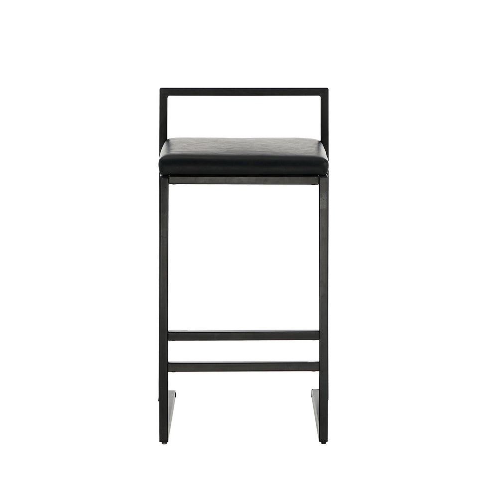 Modern Bar Stools 2-Pack PU Leather Counter Chairs Black Metal Frame 65cm