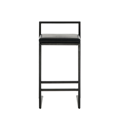 Modern Bar Stools 2-Pack PU Leather Counter Chairs Black Metal Frame 65cm