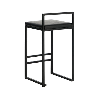 Modern Bar Stools 2-Pack PU Leather Counter Chairs Black Metal Frame 65cm