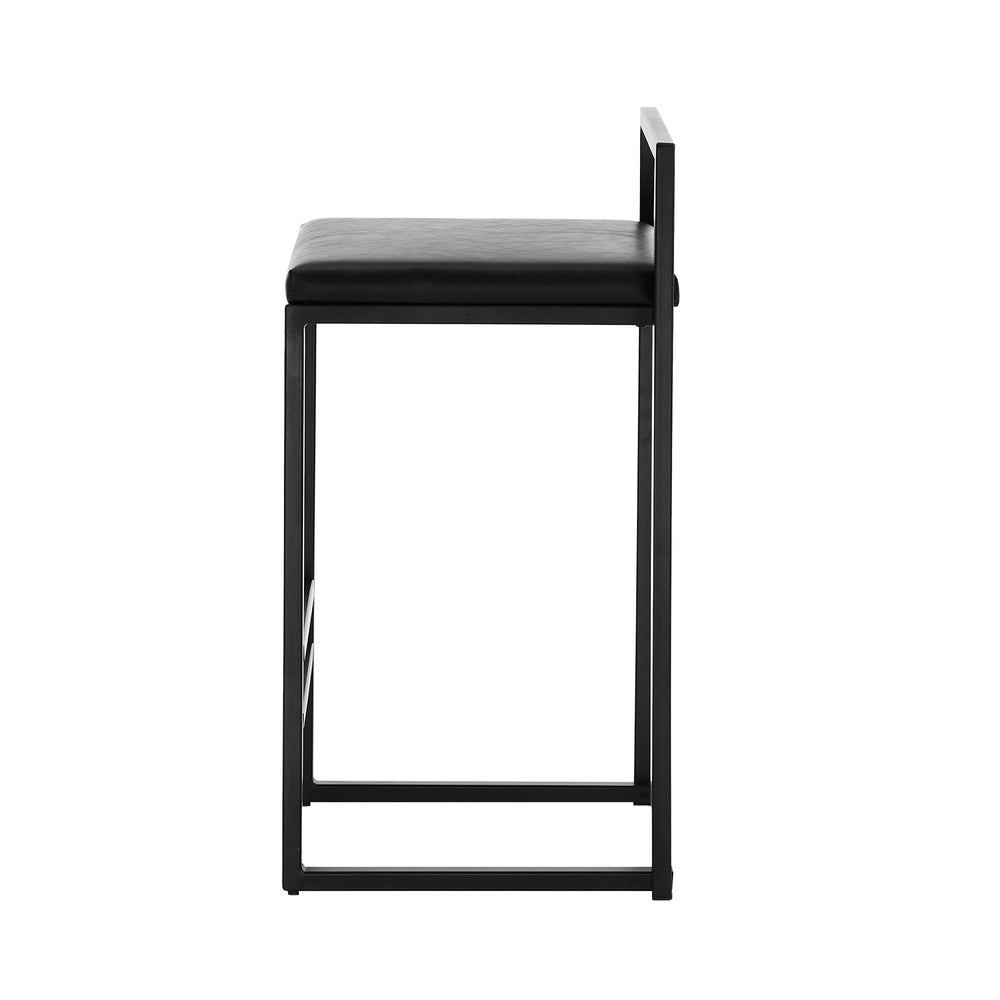 Modern Bar Stools 2-Pack PU Leather Counter Chairs Black Metal Frame 65cm