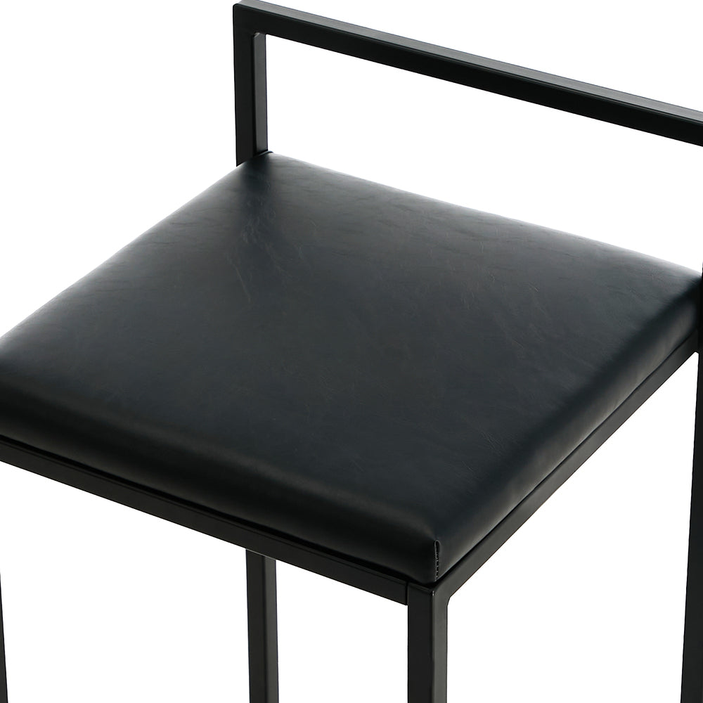 Modern Bar Stools 2-Pack PU Leather Counter Chairs Black Metal Frame 65cm