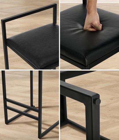 Modern Bar Stools 2-Pack PU Leather Counter Chairs Black Metal Frame 65cm