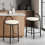 2x Bar Stool Dining Chair Round Counter Seat Boucle Upholstered Seating
