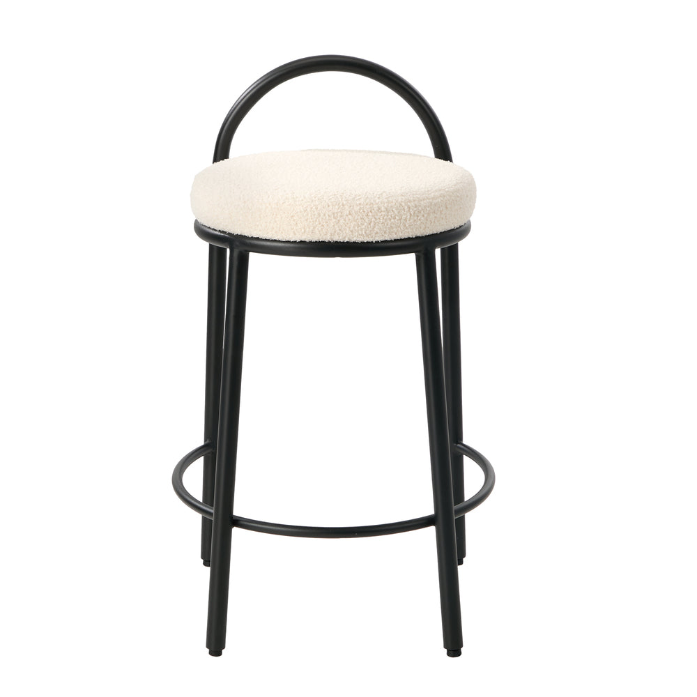 2x Bar Stool Dining Chair Round Counter Seat Boucle Upholstered Seating